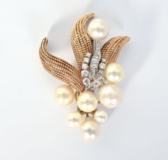 Seaman Schepps Pearl and Diamond Gold Brooch