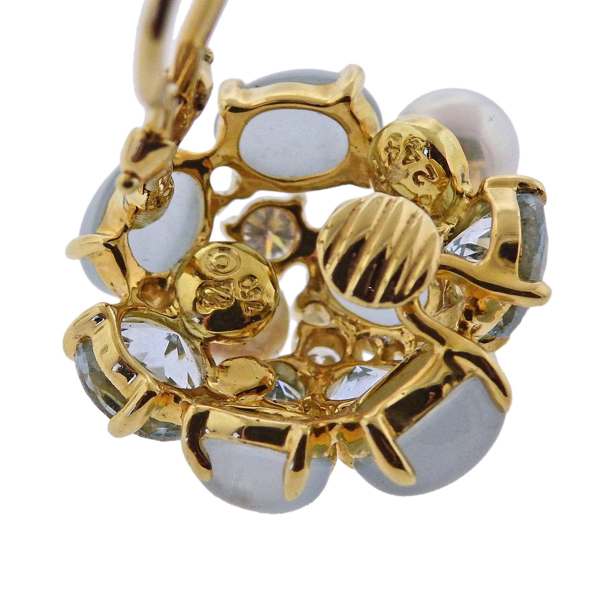 Seaman Schepps Pearl Diamond Aquamarine Gold Bubble Earrings 1