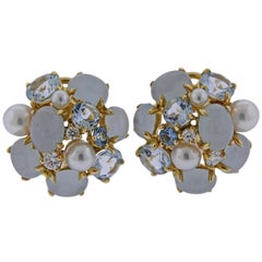 Seaman Schepps Pearl Diamond Aquamarine Gold Bubble Earrings