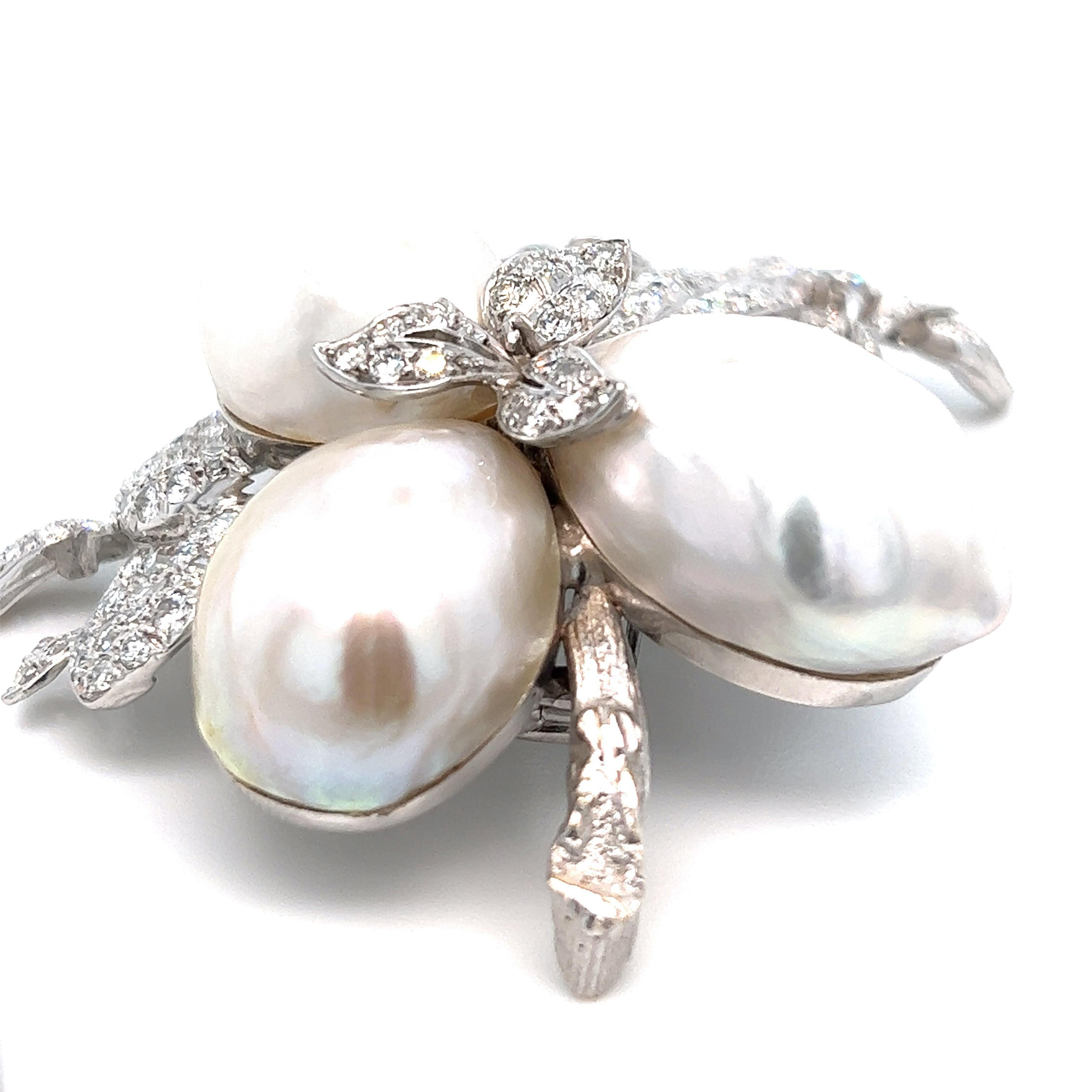 Seaman Schepps Pearl Diamond Brooch In Excellent Condition For Sale In New York, NY