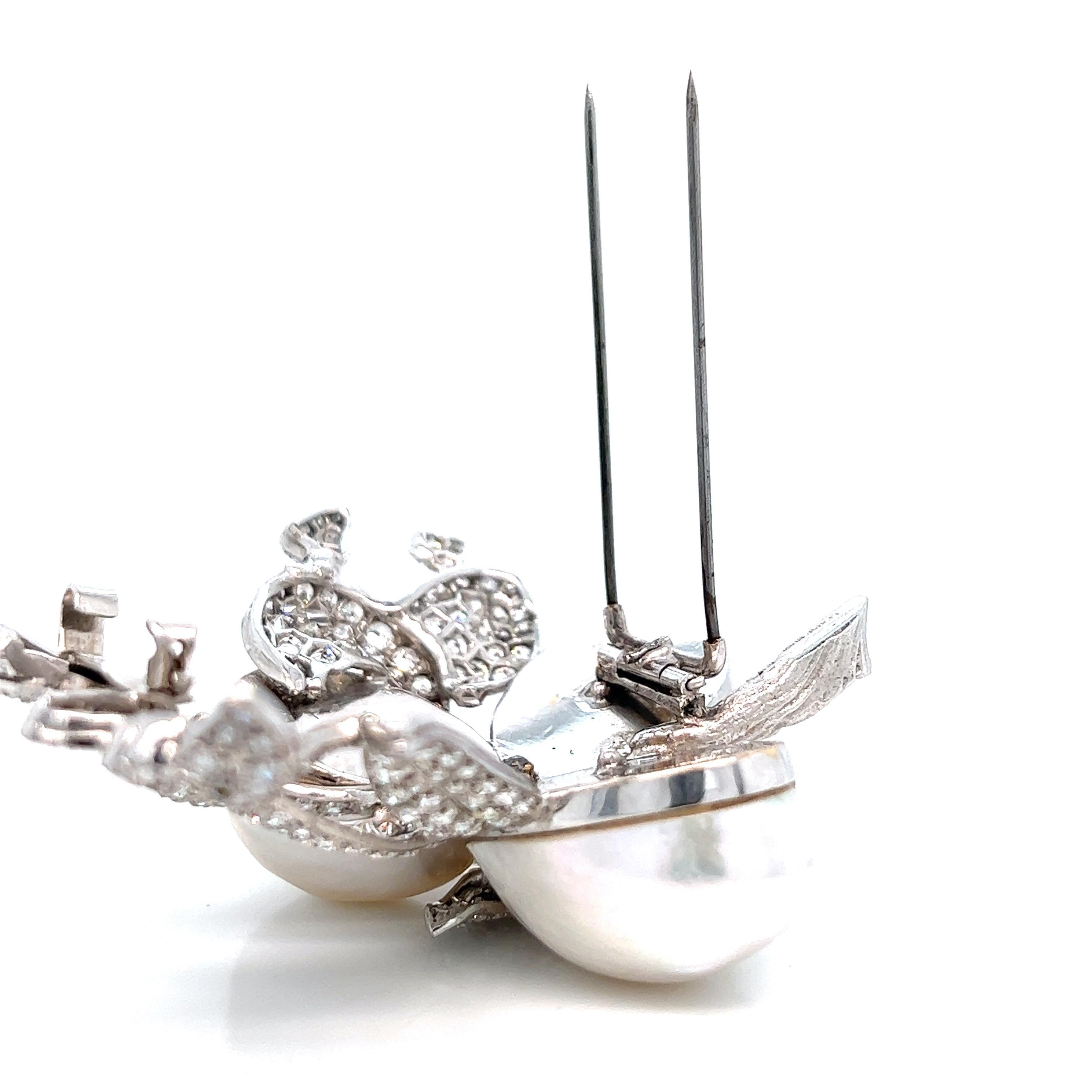 Women's Seaman Schepps Pearl Diamond Brooch For Sale