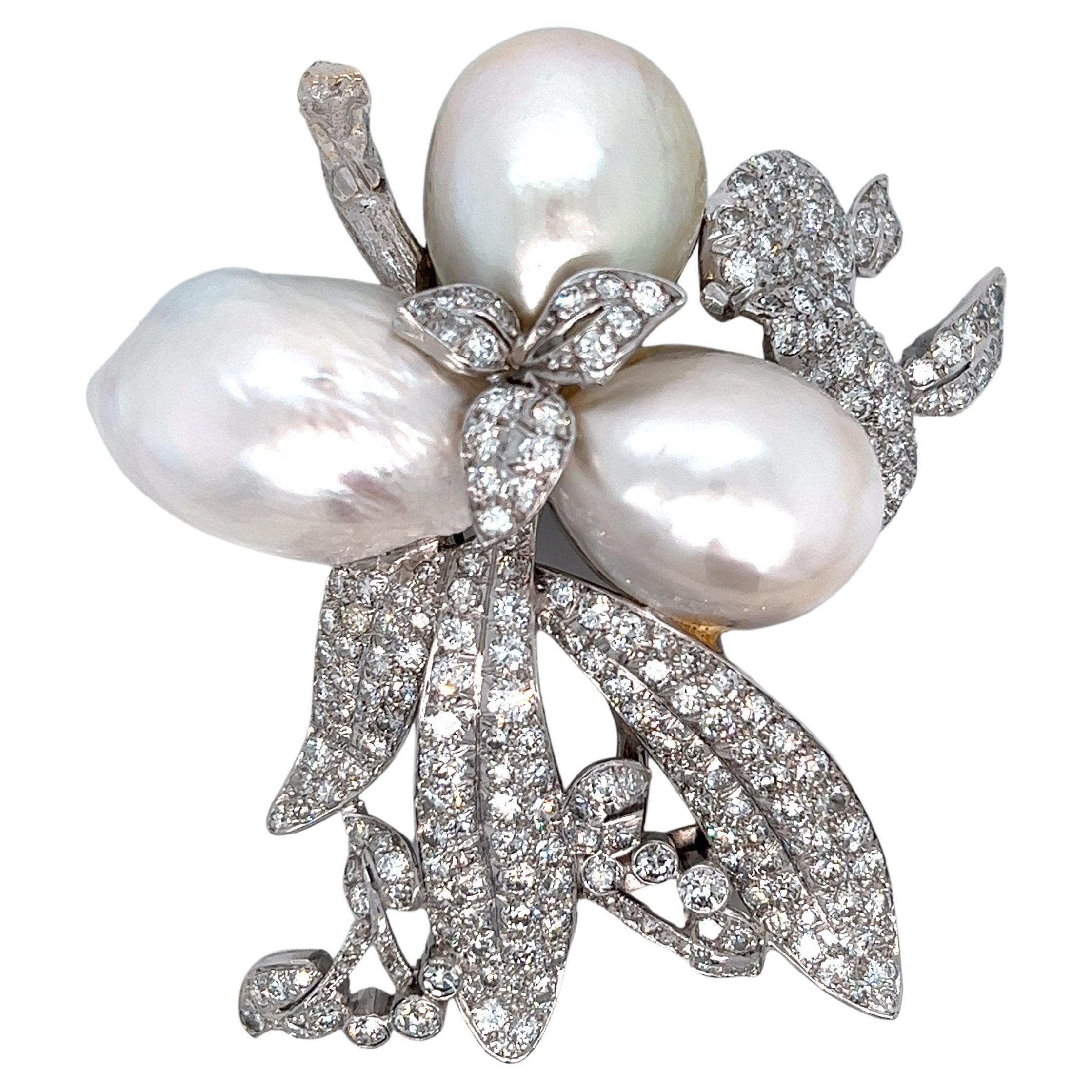Seaman Schepps Pearl Diamond Brooch For Sale
