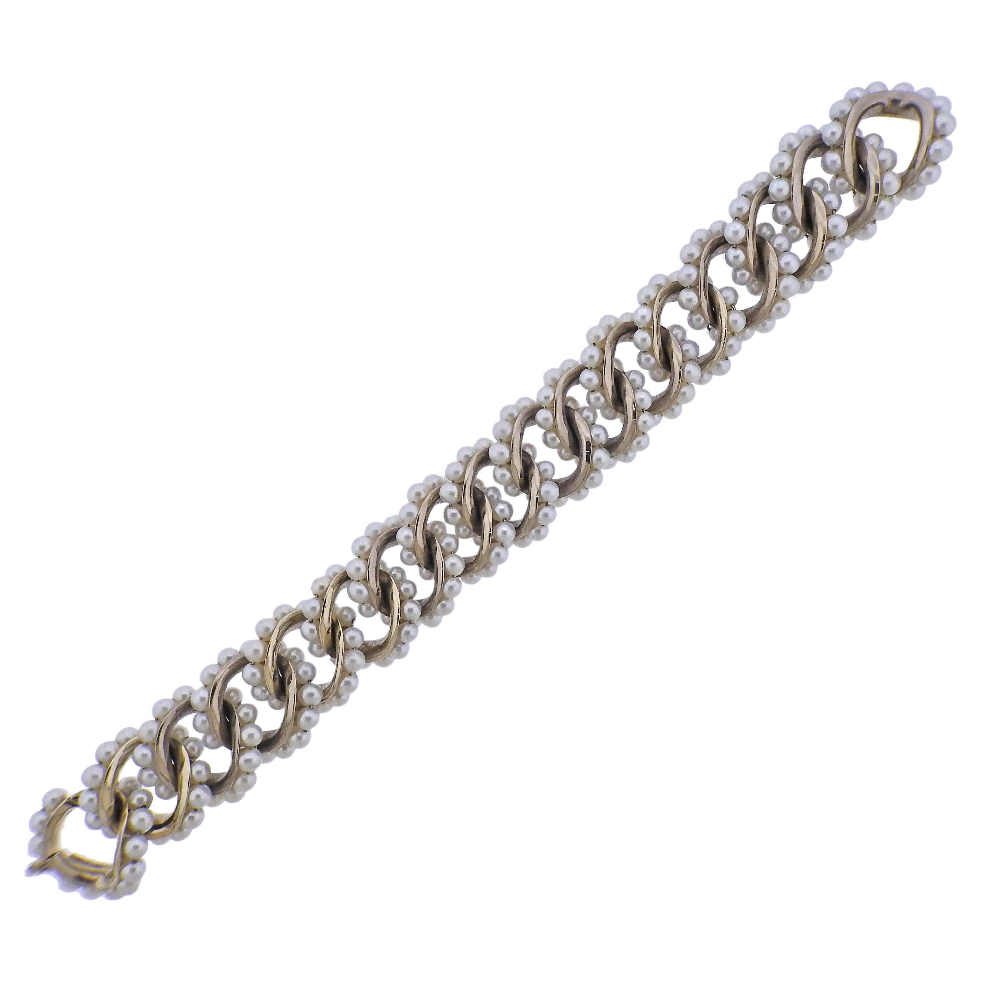 Seaman Schepps Pearl Gold Link Bracelet For Sale