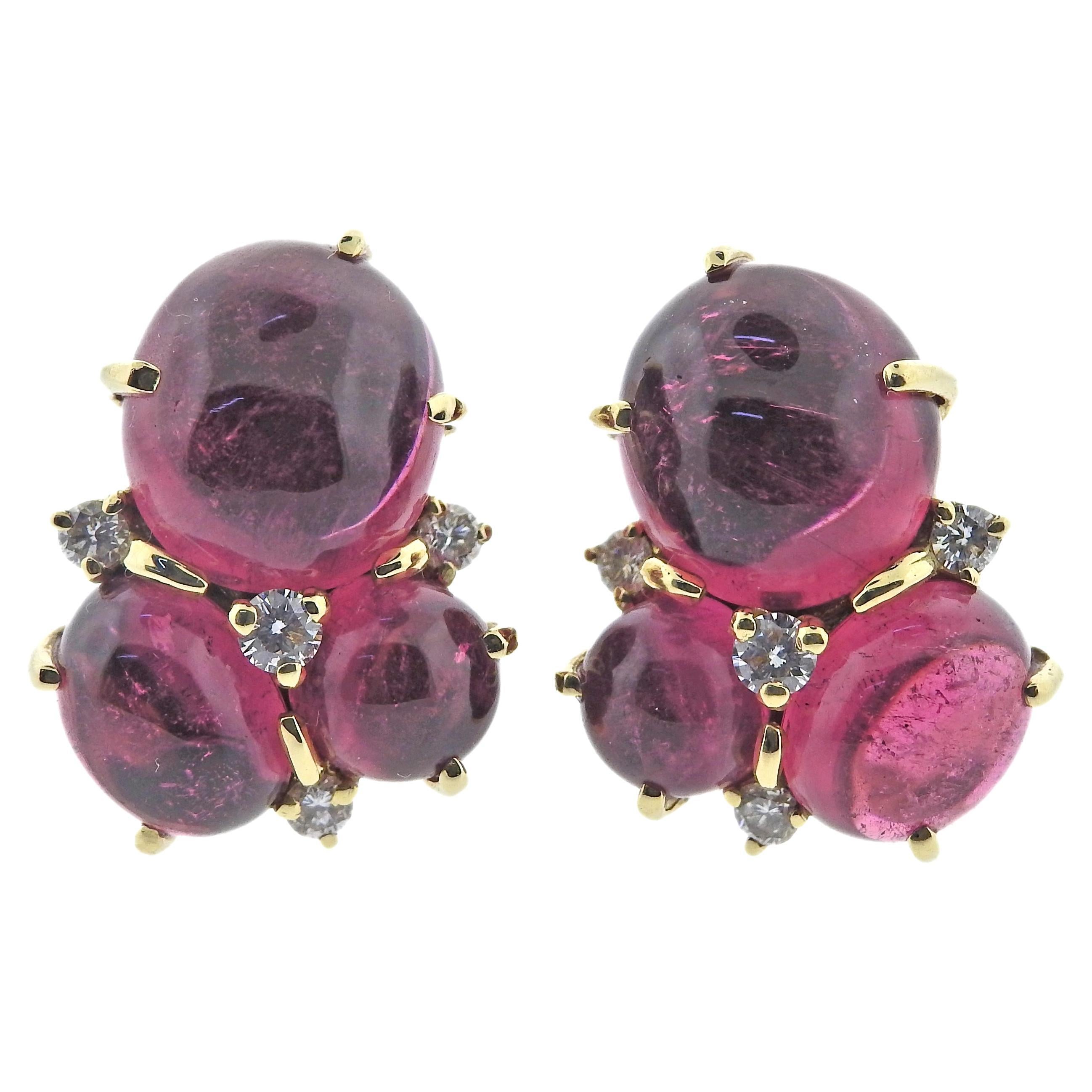 Seaman Schepps Pink Tourmaline Diamond Gold Earrings For Sale