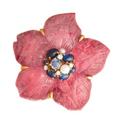 Seaman Schepps Pink Tourmaline Sapphire Clematis Flower Brooch