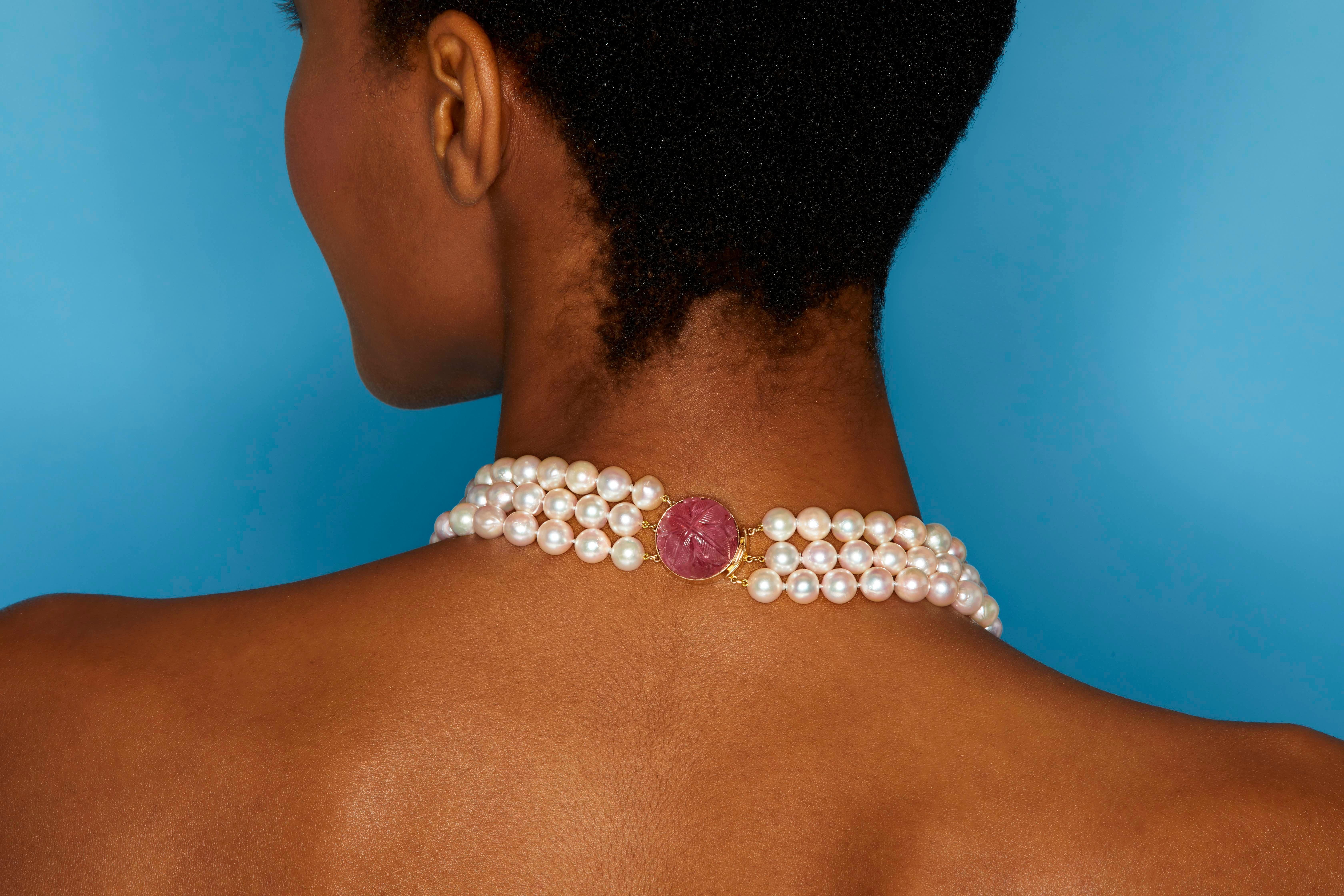 Retro Seaman Schepps Pink Tourmaline, Sapphire, Cultured Pearl and Diamond Necklace For Sale