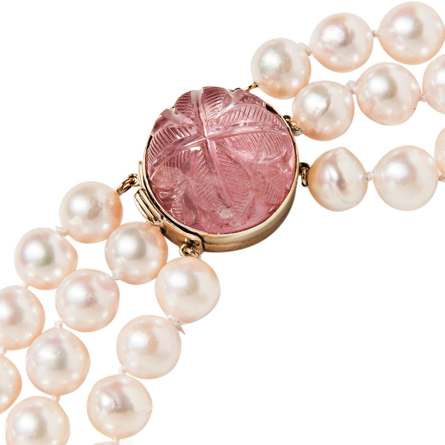 Mixed Cut Seaman Schepps Pink Tourmaline, Sapphire, Cultured Pearl and Diamond Necklace For Sale