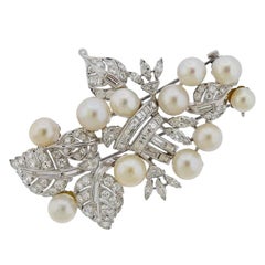 Seaman Schepps Platinum Diamond Pearl Brooch Pin