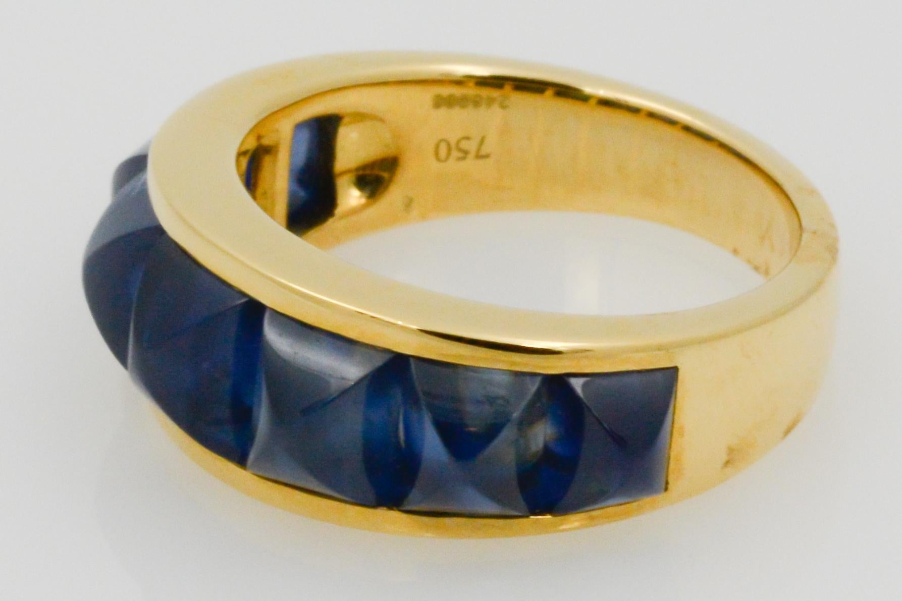 Modern Seaman Schepps Portofino Blue Sapphire 18 Karat Yellow Gold Ring