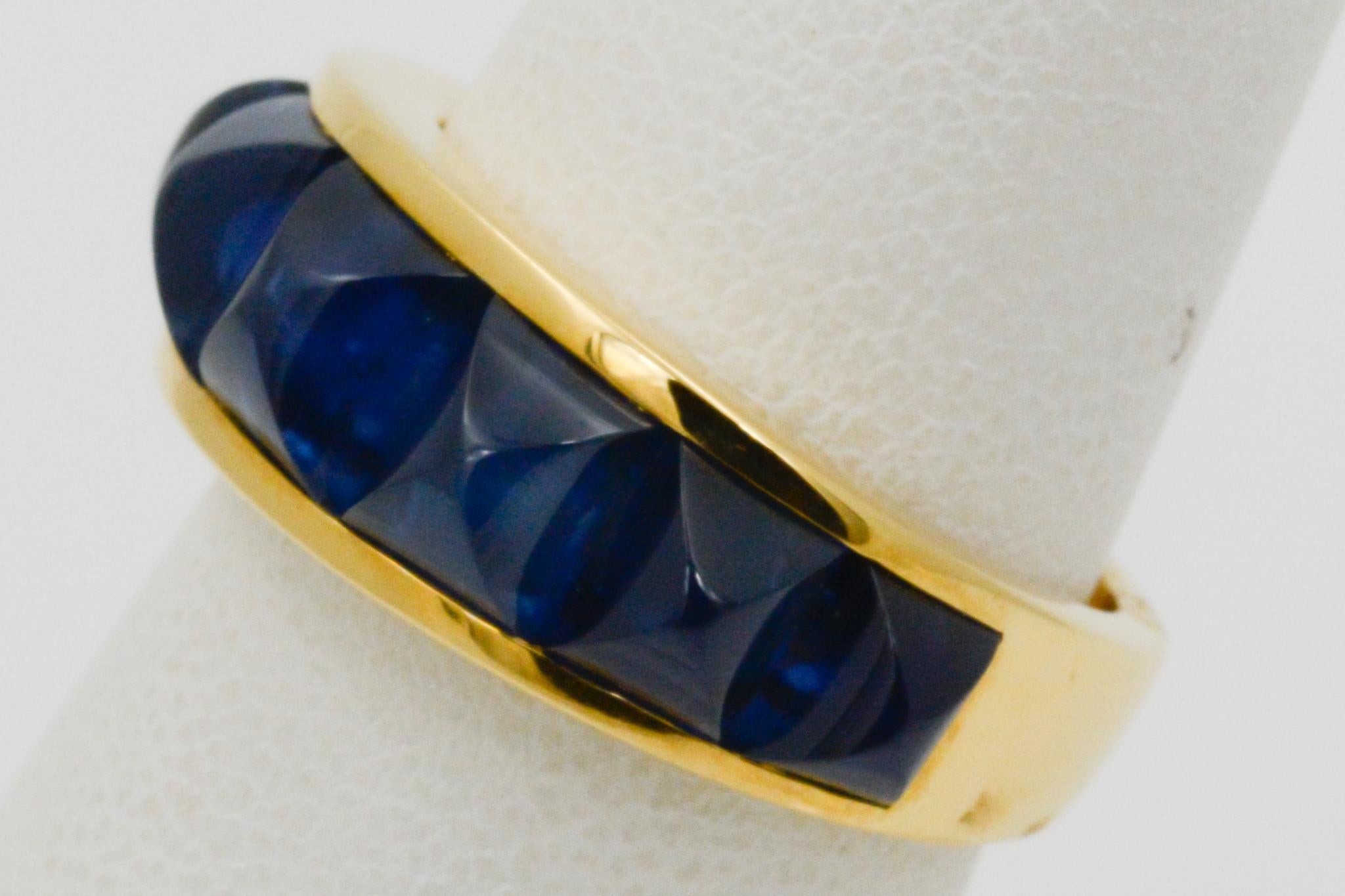 Women's or Men's Seaman Schepps Portofino Blue Sapphire 18 Karat Yellow Gold Ring