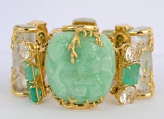 Seaman Schepps Rare Emeraude:: Cristal de roche et Jade Snuff Bottle Gold Bracelet