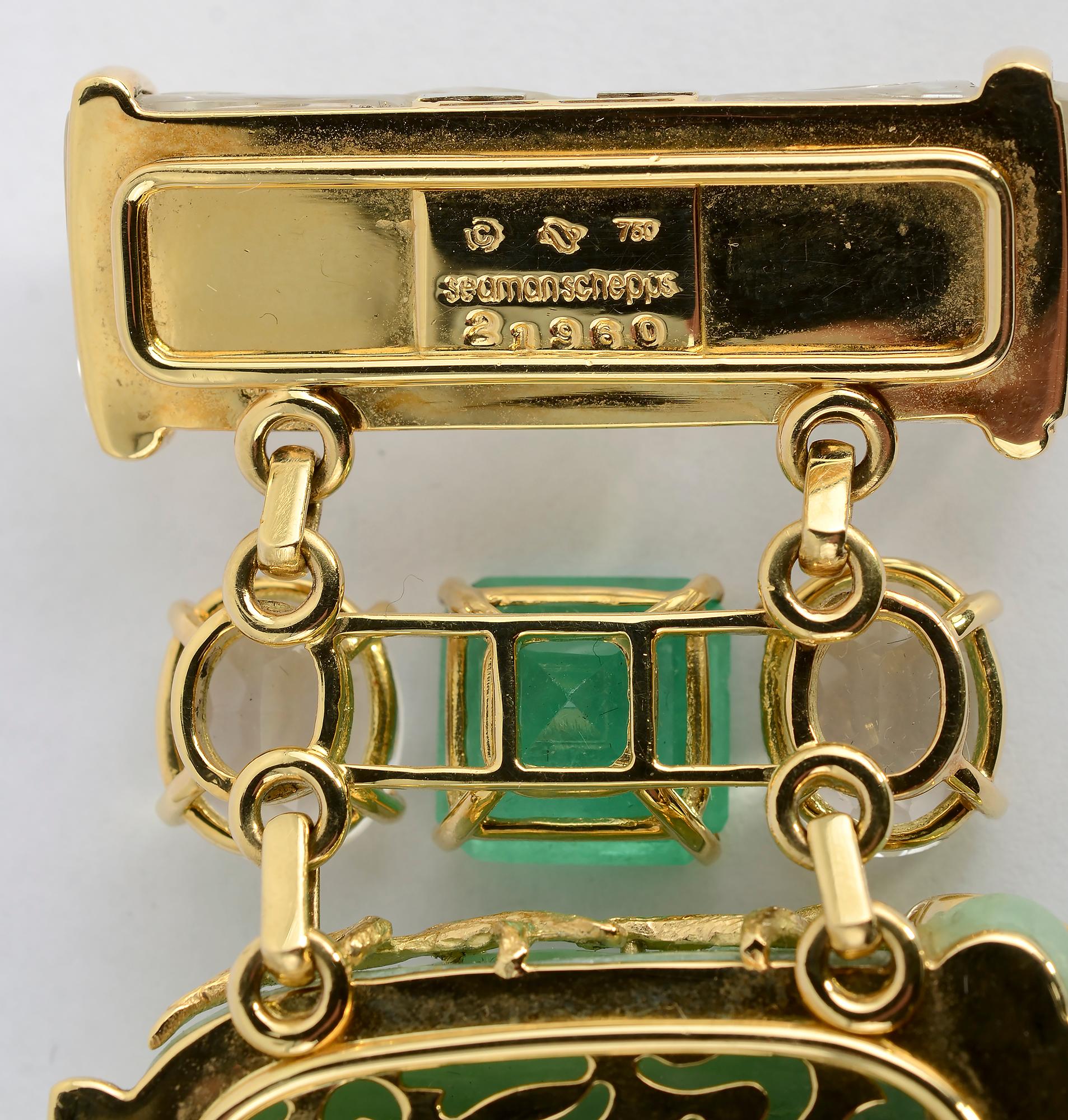 Seaman Schepps Rare Emerald, Rock Crystal and Jade Snuff Bottle Gold Bracelet 2