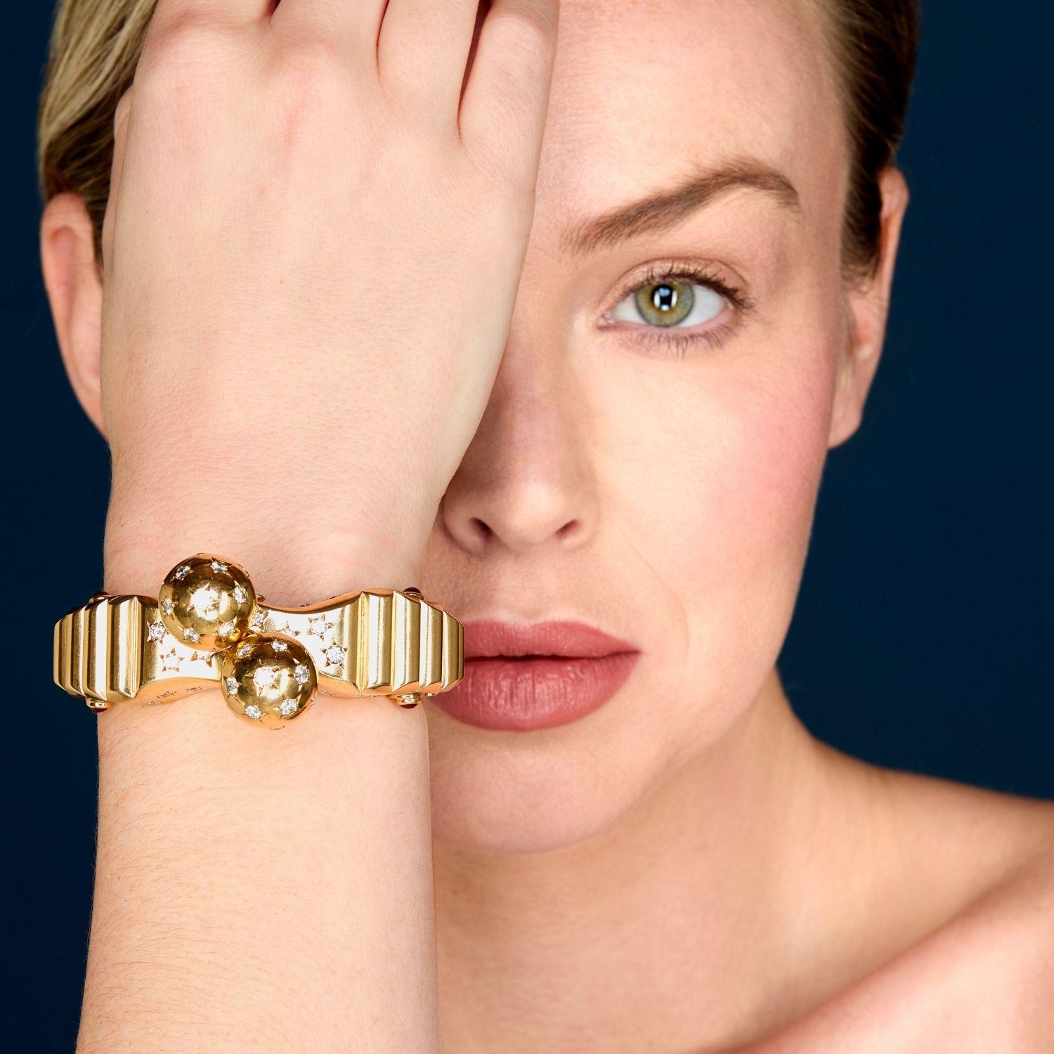 Seaman Schepps Retro Gold, Diamond and Ruby Bangle, Andy Warhol personal In Good Condition For Sale In Weston, MA
