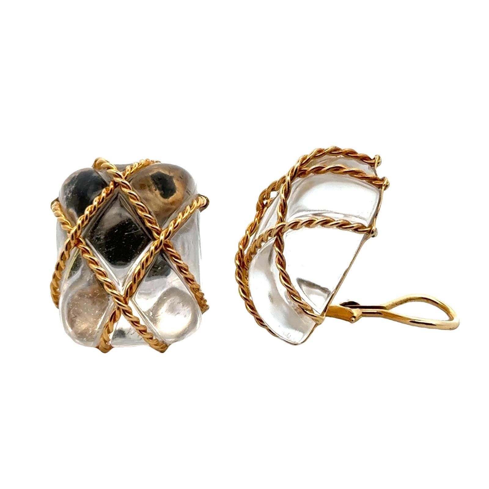 Seaman Schepps Bergkristall-Ohrclip-Ohrringe aus 18 Karat Gelbgold mit geflochtenem Kristall (Zeitgenössisch) im Angebot