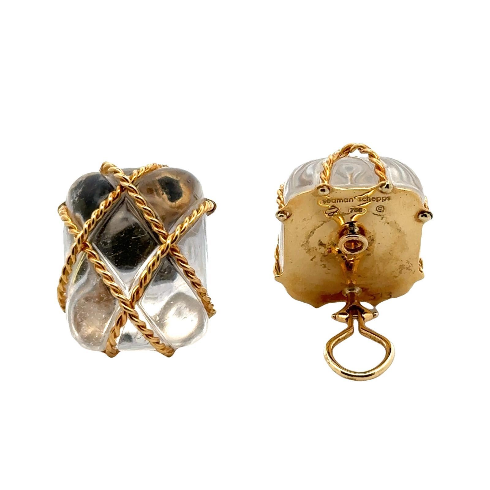 Seaman Schepps Bergkristall-Ohrclip-Ohrringe aus 18 Karat Gelbgold mit geflochtenem Kristall im Zustand „Hervorragend“ im Angebot in Boca Raton, FL