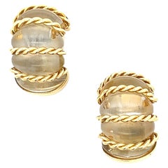 Boucles d'oreilles en forme de crevette en or jaune 18 carats et cristal de roche Seaman Schepps 