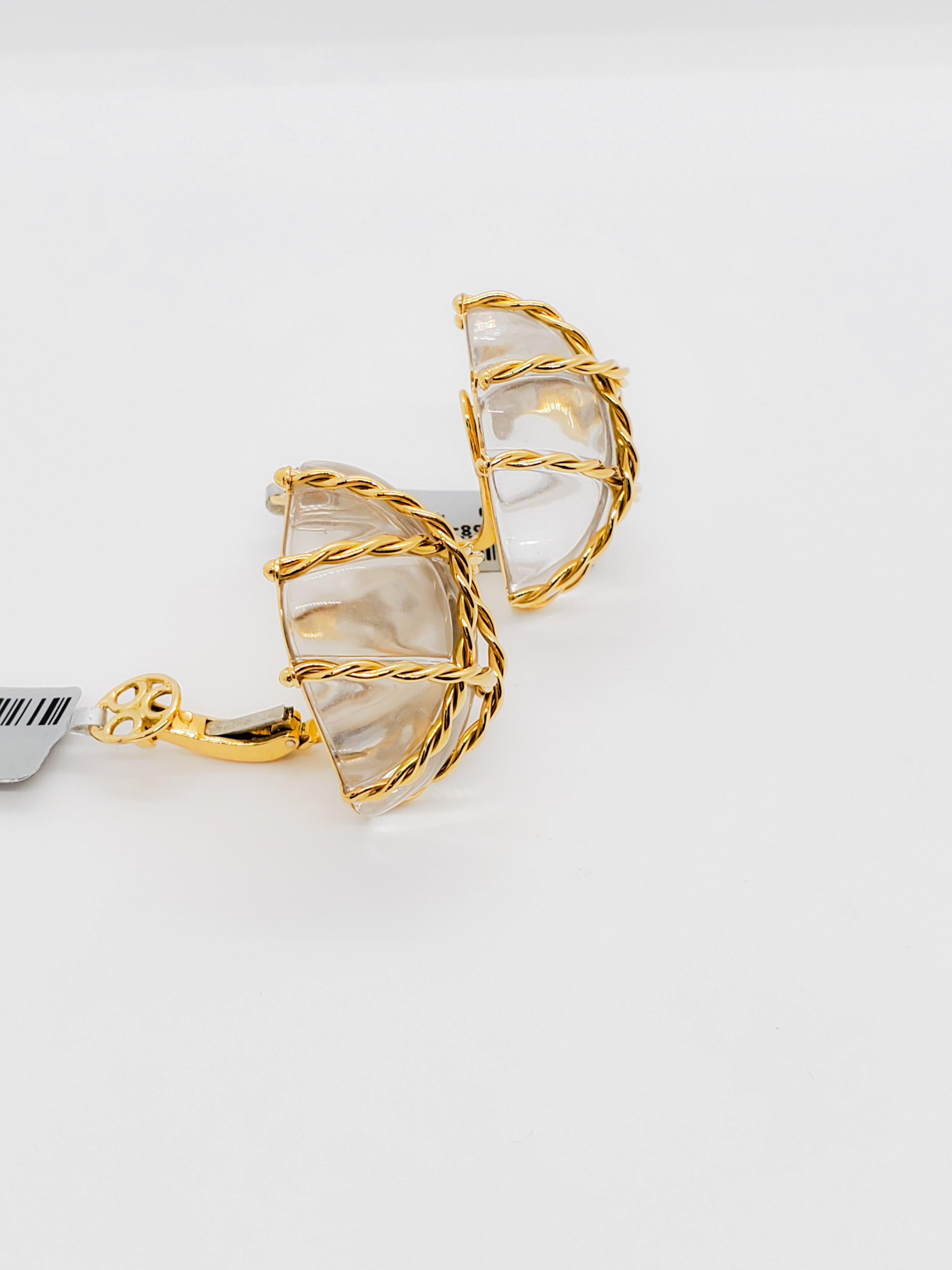 Seaman Schepps Rock Crystal Earrings in 18 Karat Yellow Gold In New Condition In Los Angeles, CA