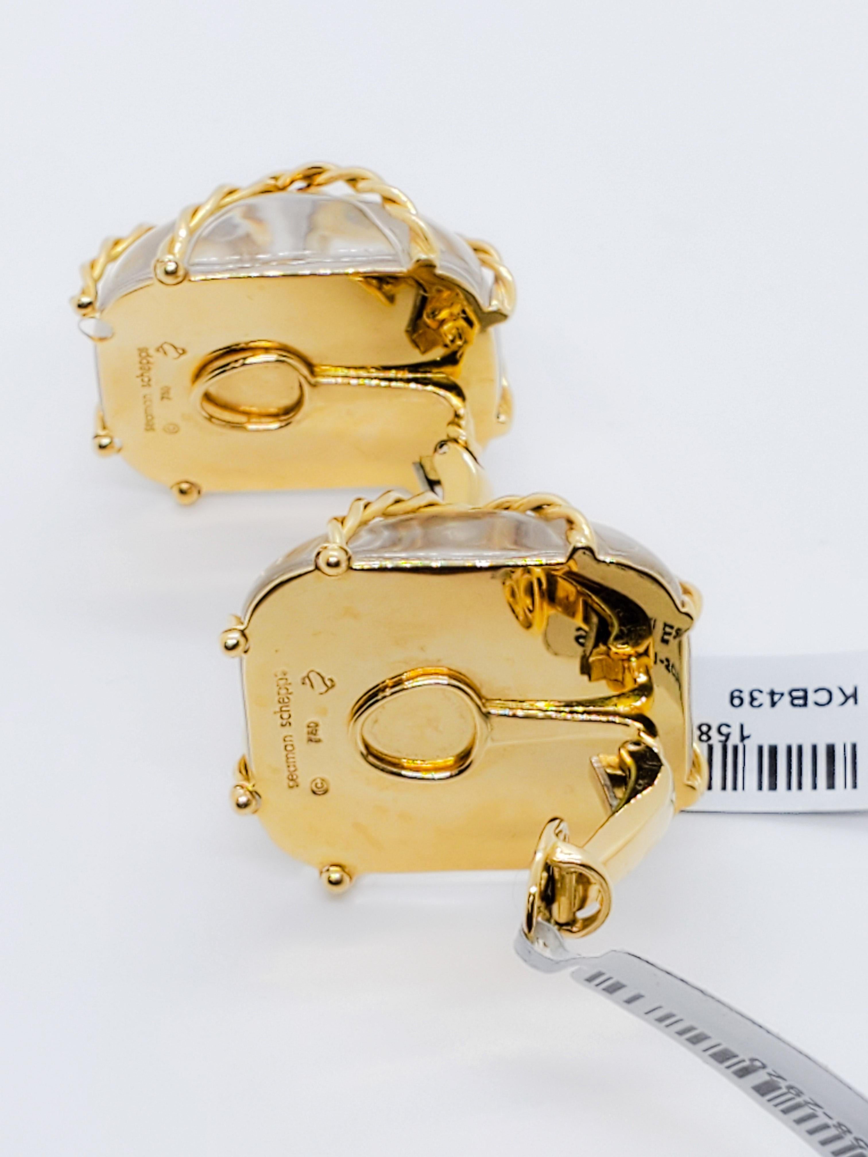 Women's or Men's Seaman Schepps Rock Crystal Earrings in 18 Karat Yellow Gold