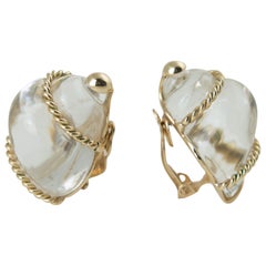 Seaman Schepps Rock Crystal, Gold, Shell Form Earrings by Patricia Shepps Vaill