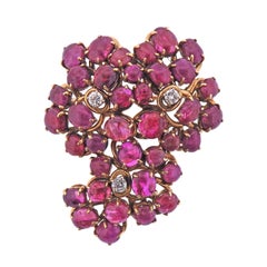 Seaman Schepps Ruby Cabochon Diamond Gold Brooch