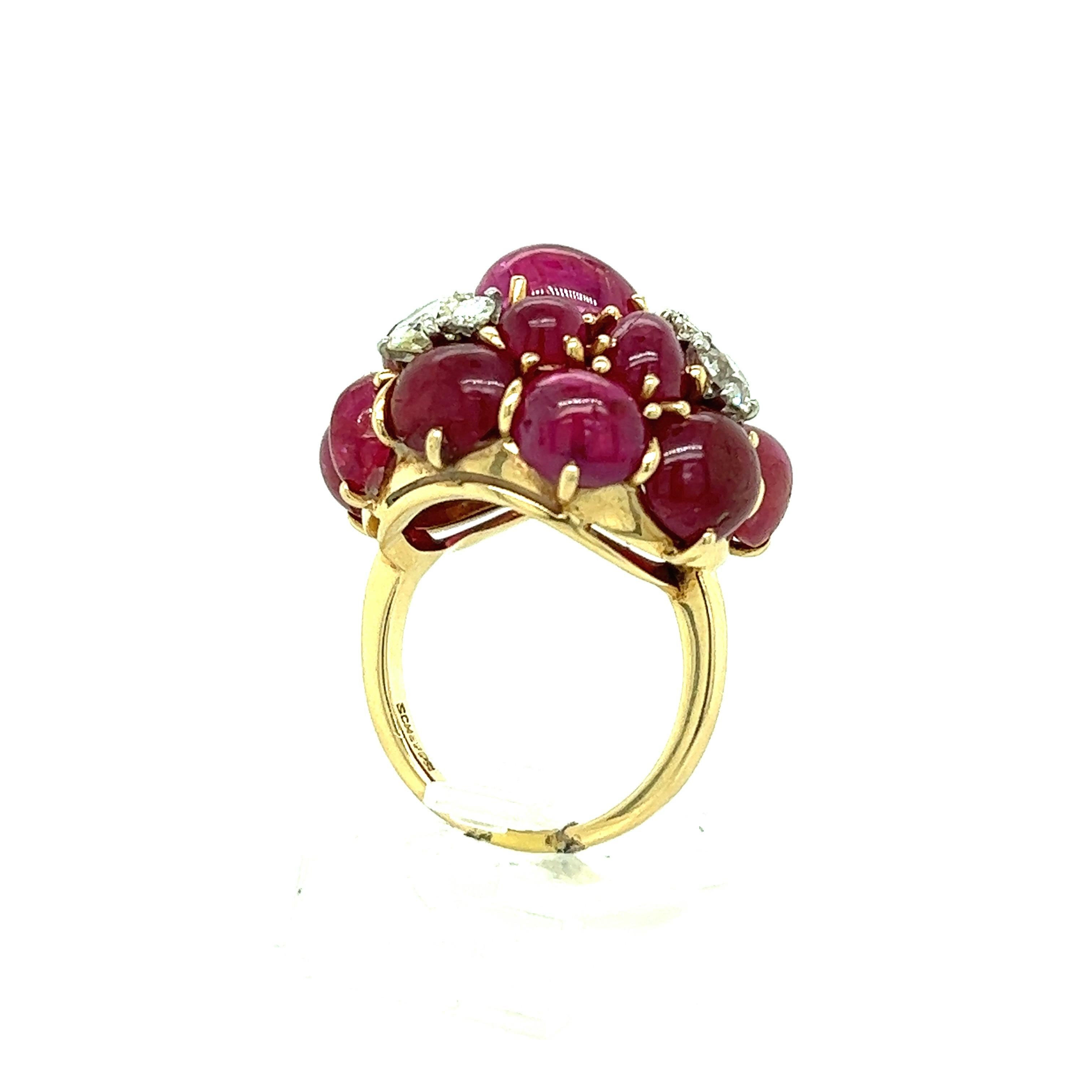 Cabochon Seaman Schepps Ruby Diamond Bombé Ring 