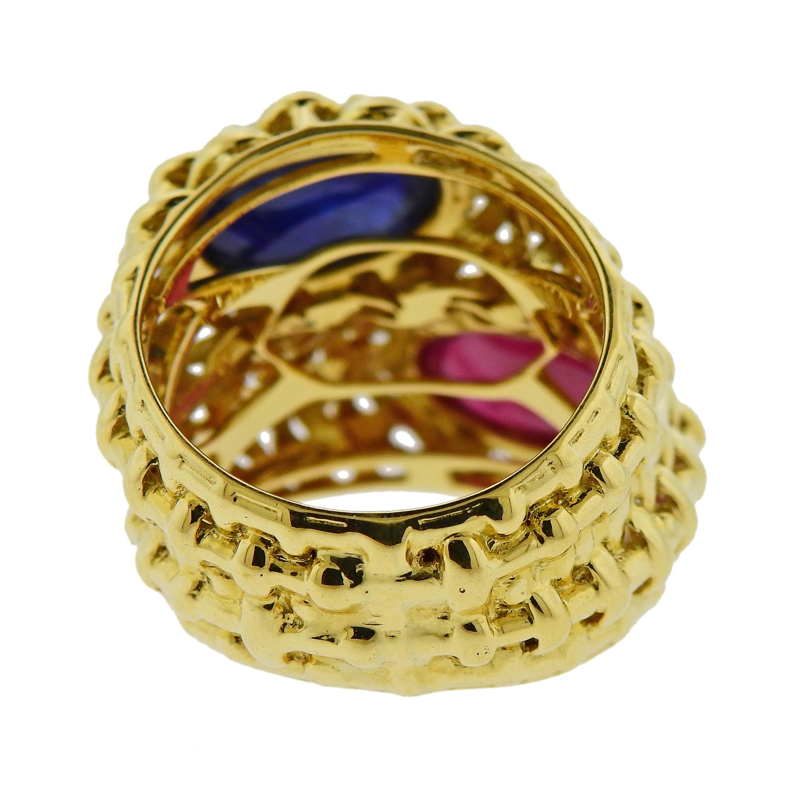 Seaman Schepps Ruby Sapphire Gold Ring In Excellent Condition In Lambertville, NJ