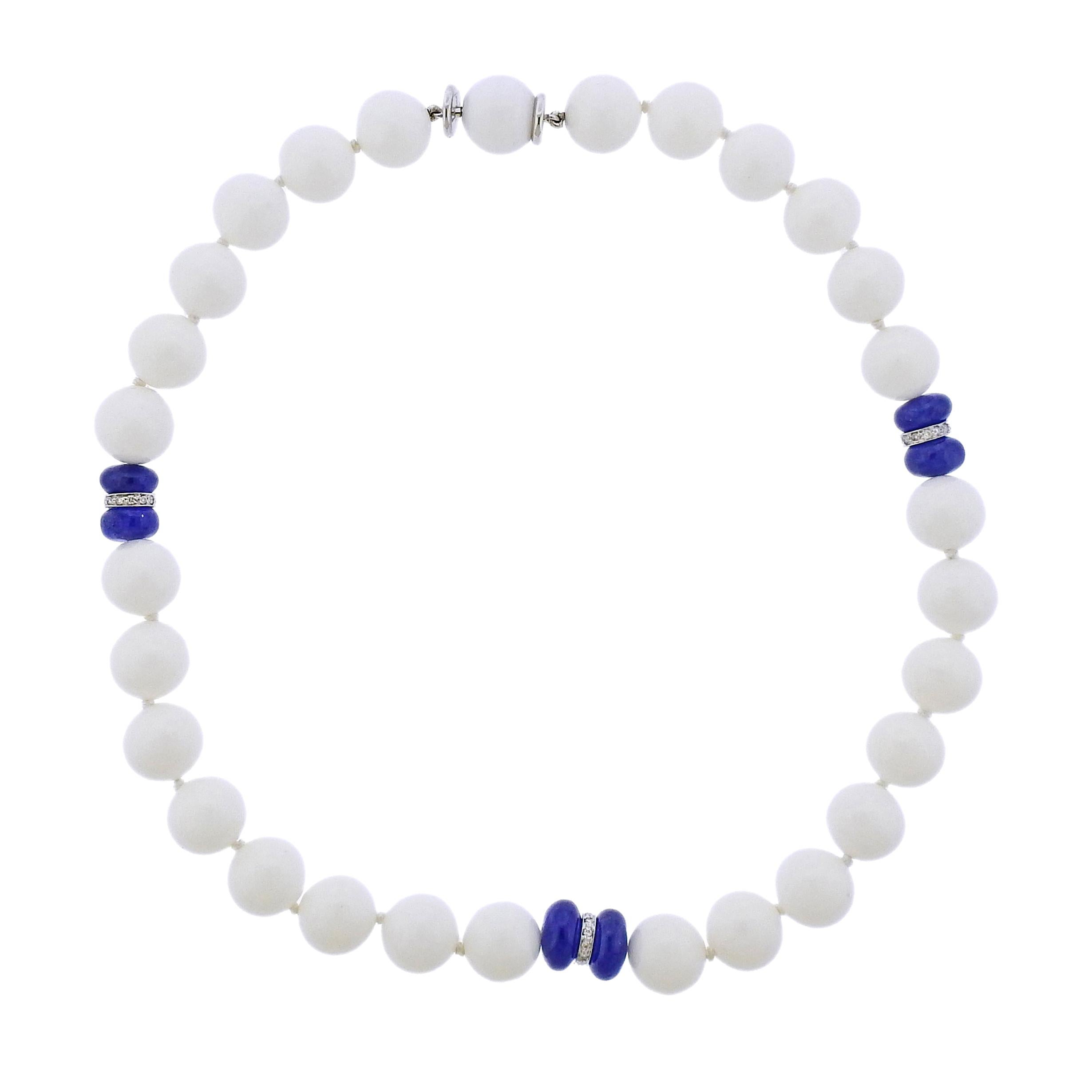 Seaman Schepps Sapphire Diamond White Agate Bead Necklace