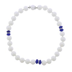 Seaman Schepps Sapphire Diamond White Agate Bead Necklace