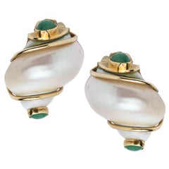 Seaman Schepps Shell and Emerald Earrings