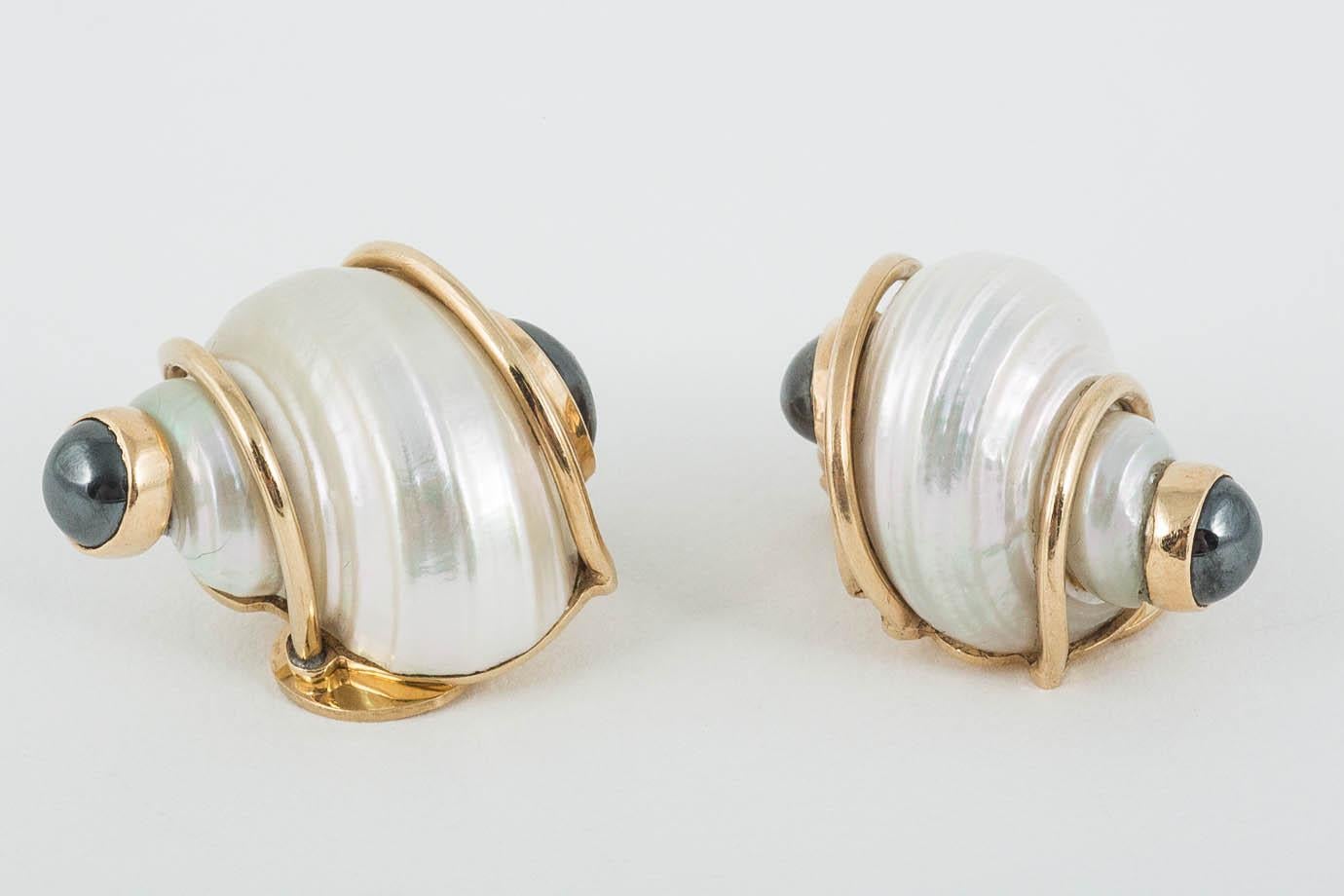 14ct Gold shell shaped earrings by Seaman Schepps