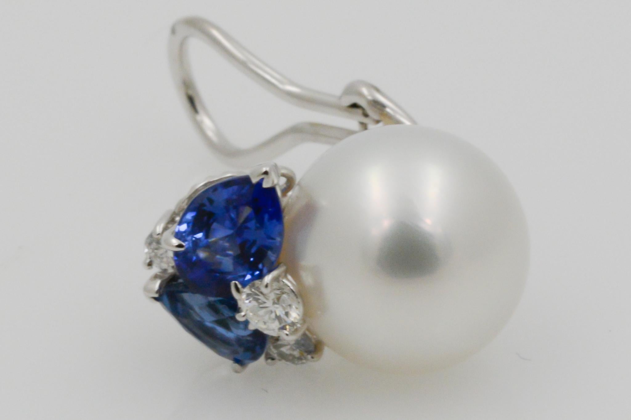 Modern Seaman Schepps South Sea Pearl Blue Sapphire and Diamon Deuaville Earrings