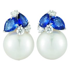 Seaman Schepps South Sea Pearl Blue Sapphire and Diamon Deuaville Earrings