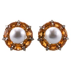Seaman Schepps South Sea Pearl Citrine Diamond Gold Earrings