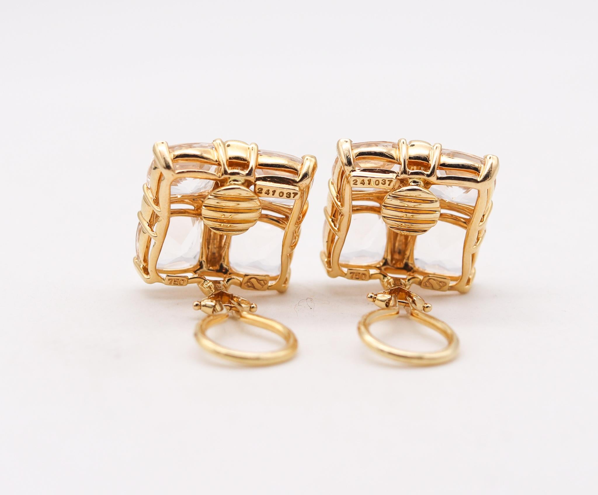 Modernist Seaman Schepps Squared Clips Earrings 18Kt Gold With 24.20 Cts Diamonds & Quartz
