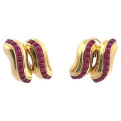 Seaman Schepps Ruby Clip on Earrings Sugarloaf Cuts Or jaune 18K ~5ctw Rubies