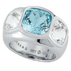 Seaman Schepps Three-Stone Blue and White Topaz Mogul 18 Karat White Gold Ring