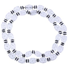 Seaman Schepps Torchon Carved Crystal Diamond Onyx Gold Necklace Suite