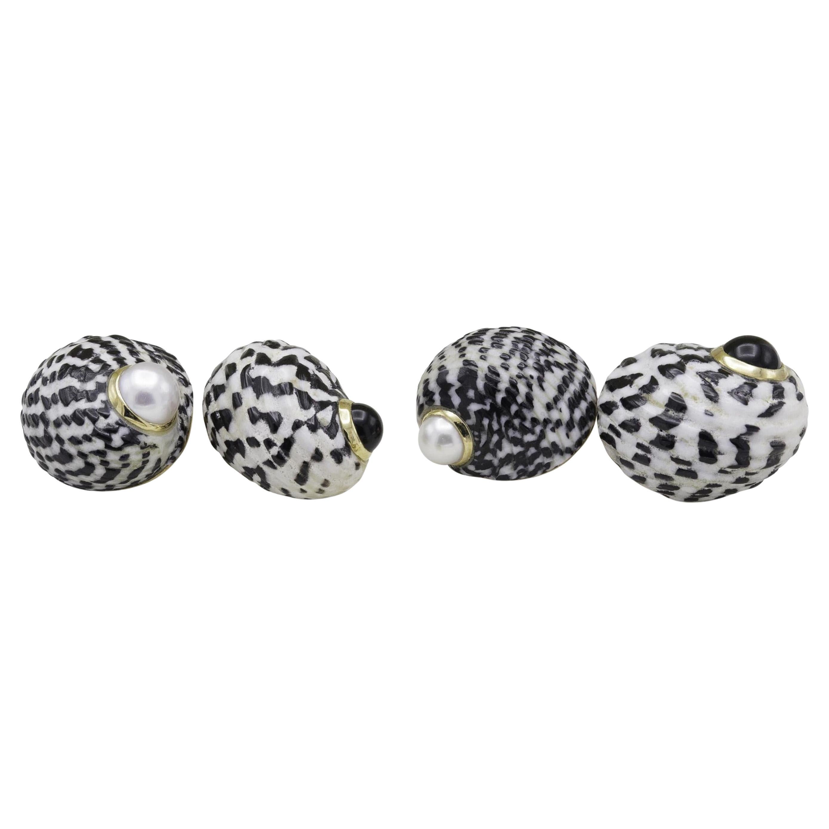 Seaman Schepps Trianon Enamel, Onyx and Pearl Shell Cufflinks