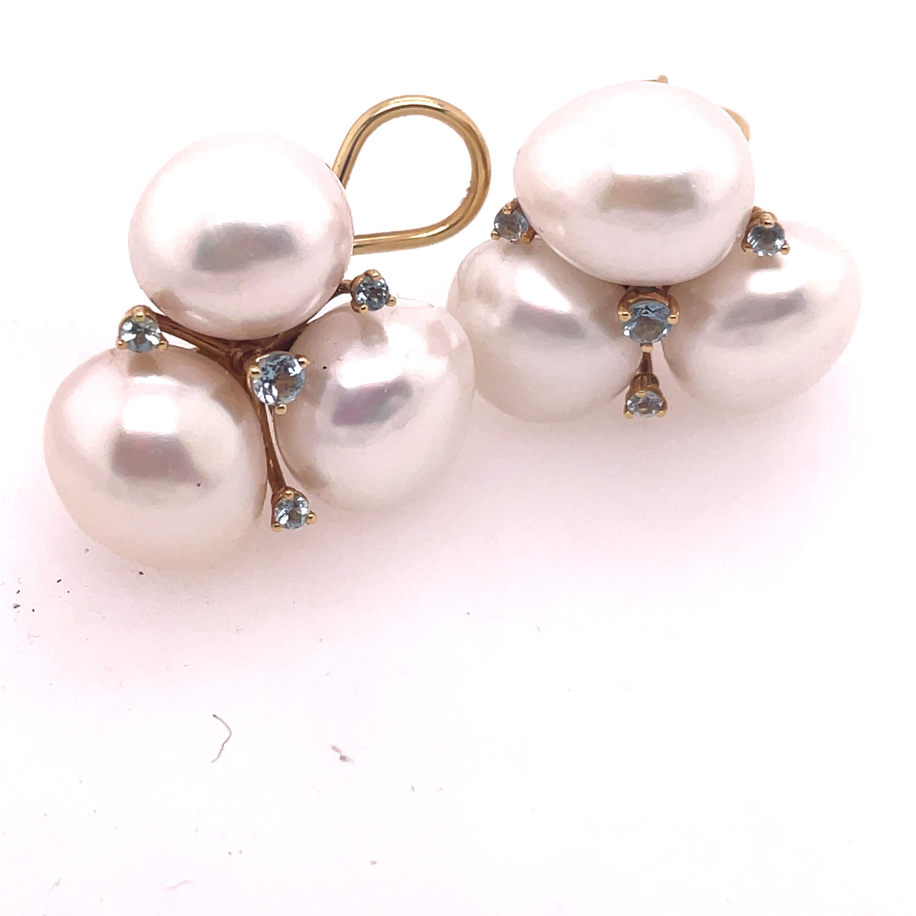 Round Cut Seaman Schepps Triple Pearl Cluster Earrings