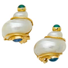 Orecchini a clip Seaman Schepps Turbo Shell in oro 14k e madreperla (PSV)