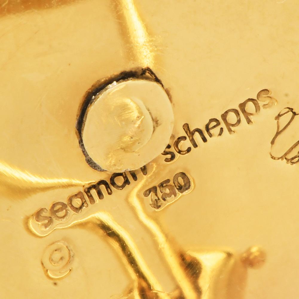 Orecchini Seaman Schepps Turbo Shell in oro 18k con perle bianche e nere in vendita 1