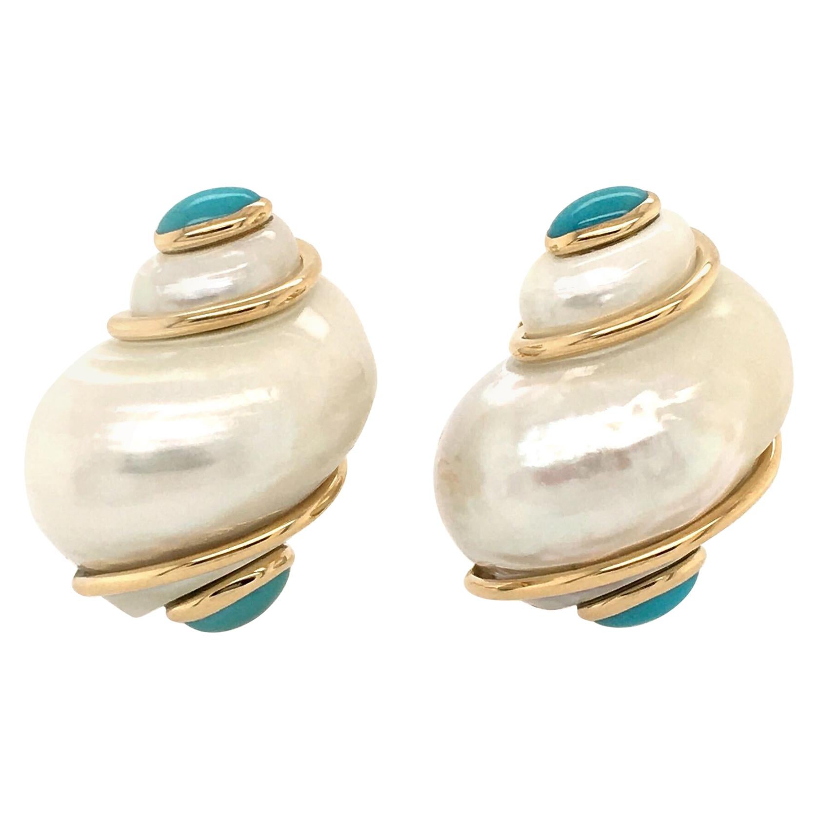 Seaman Schepps Turbo Shell and Turquoise Earrings