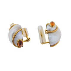 Seaman Schepps Turbo Shell Citrine Gold Earrings