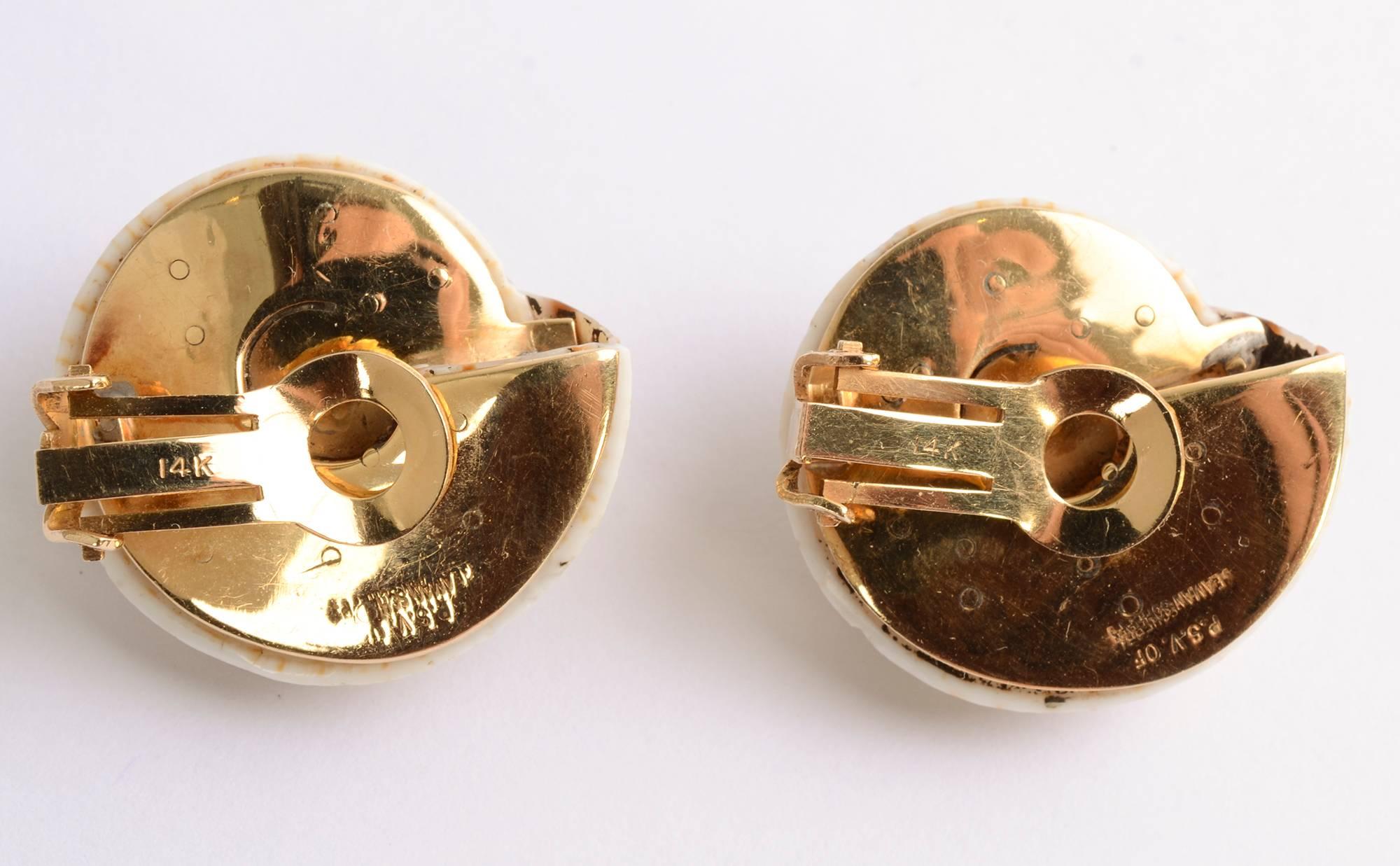 Modern Seaman Schepps Turbo Shell Earrings For Sale