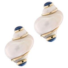 Seaman Schepps Turbo Shell Earrings in Blue Sapphire