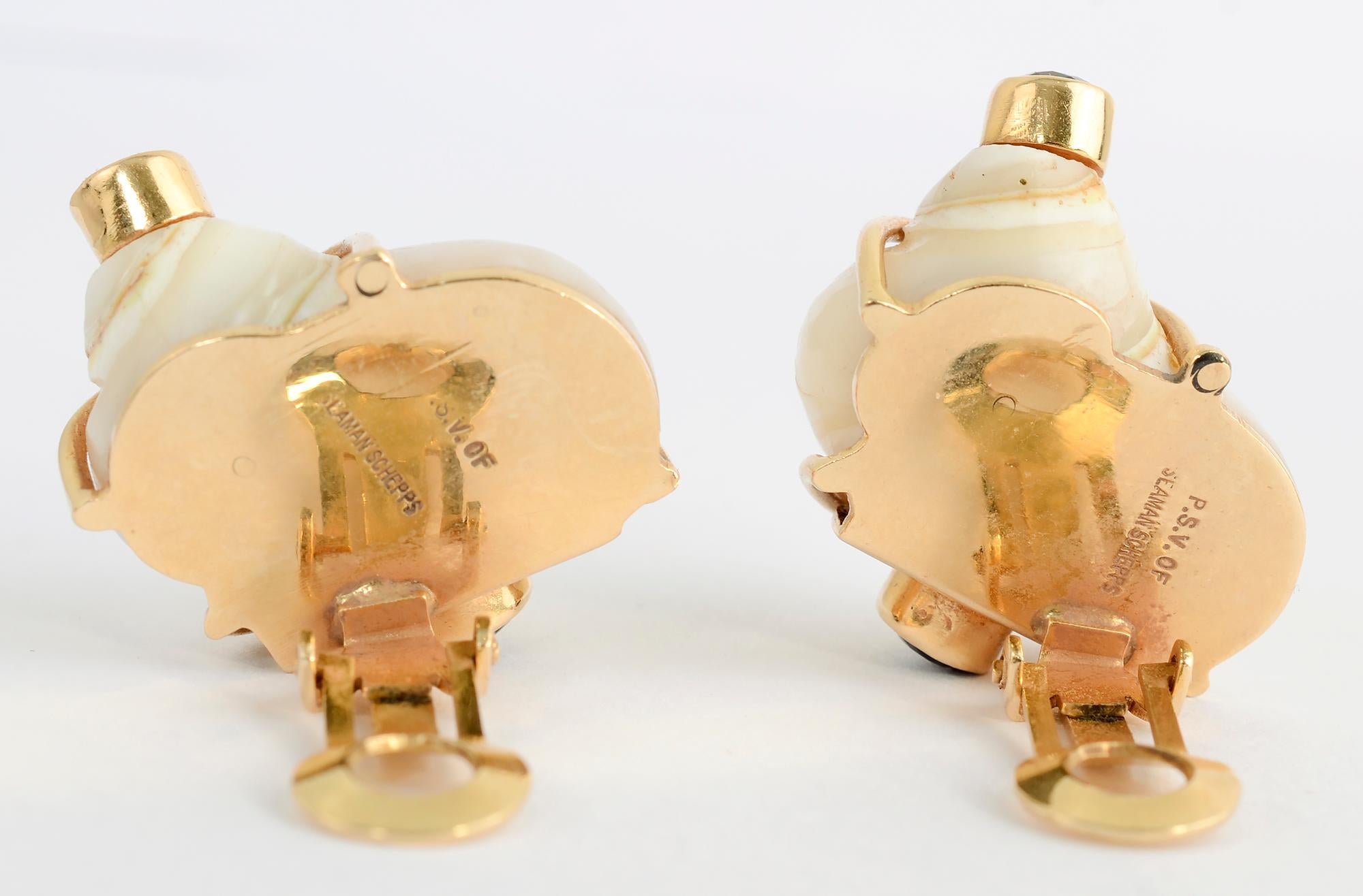Modern Seaman Schepps Turbo Shell Earrings with Amethyst For Sale