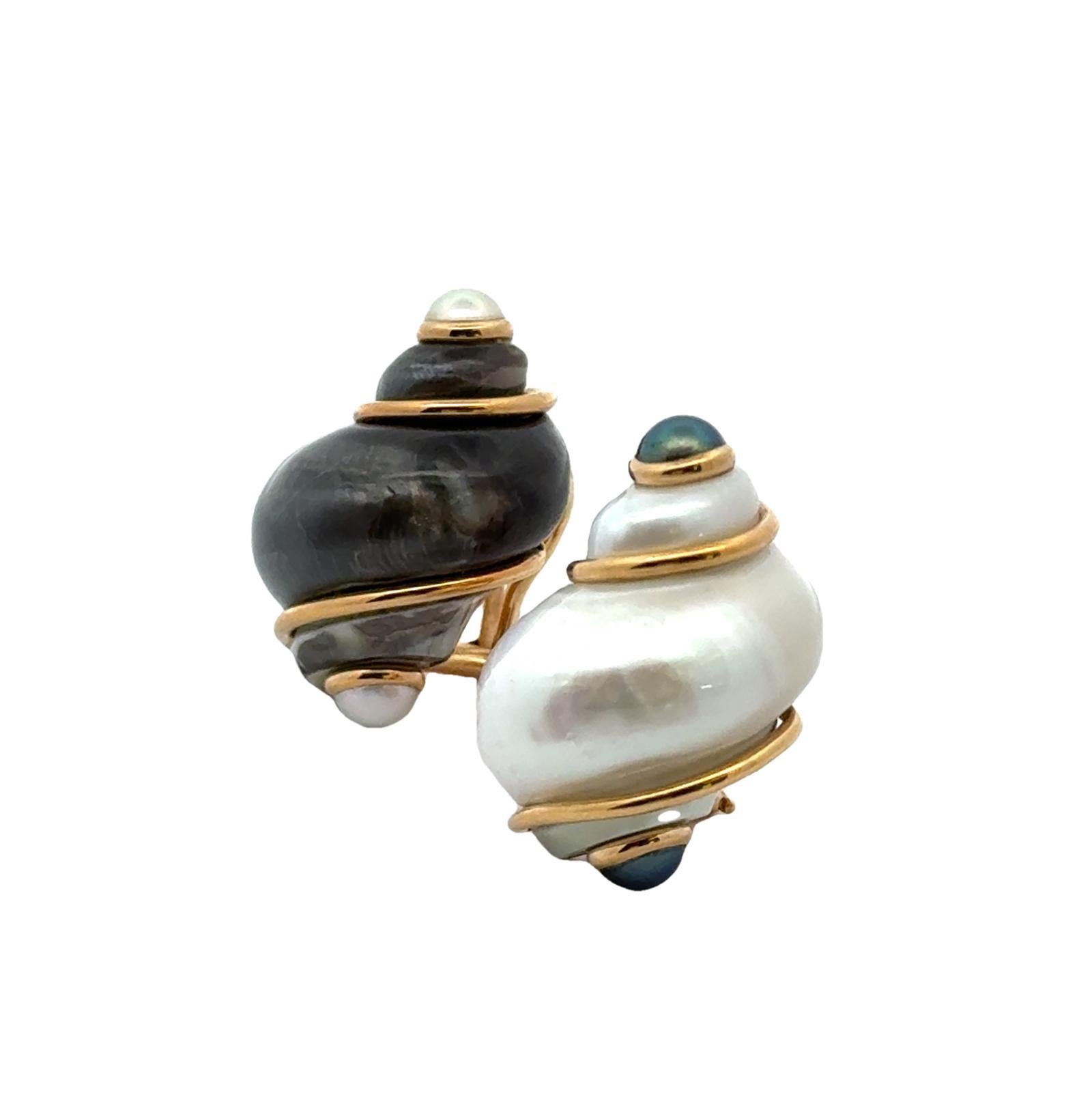 Modern Seaman Schepps Turbo Shell Pearl 18KYG Earclip Earrings