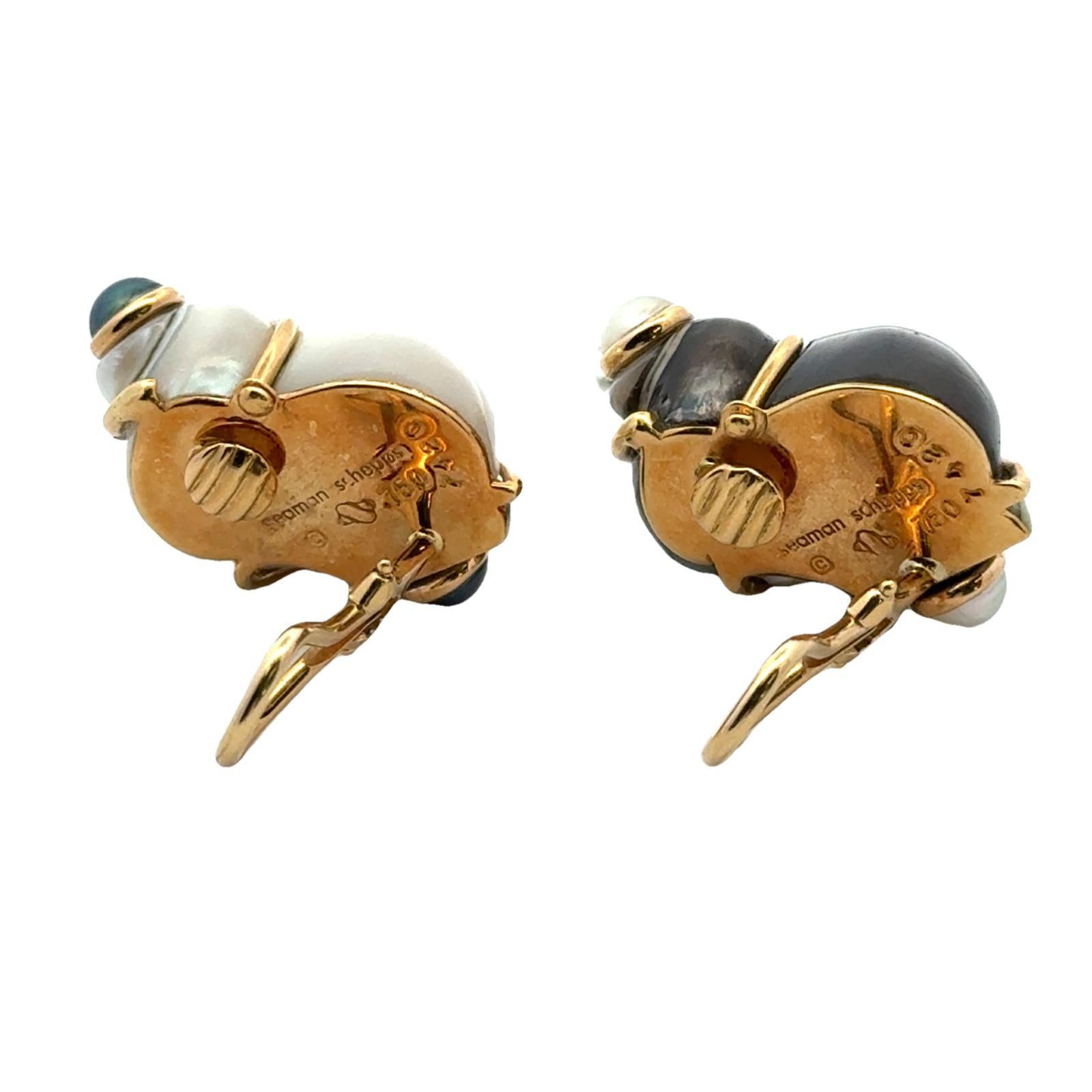 Women's Seaman Schepps Turbo Shell Pearl 18KYG Earclip Earrings