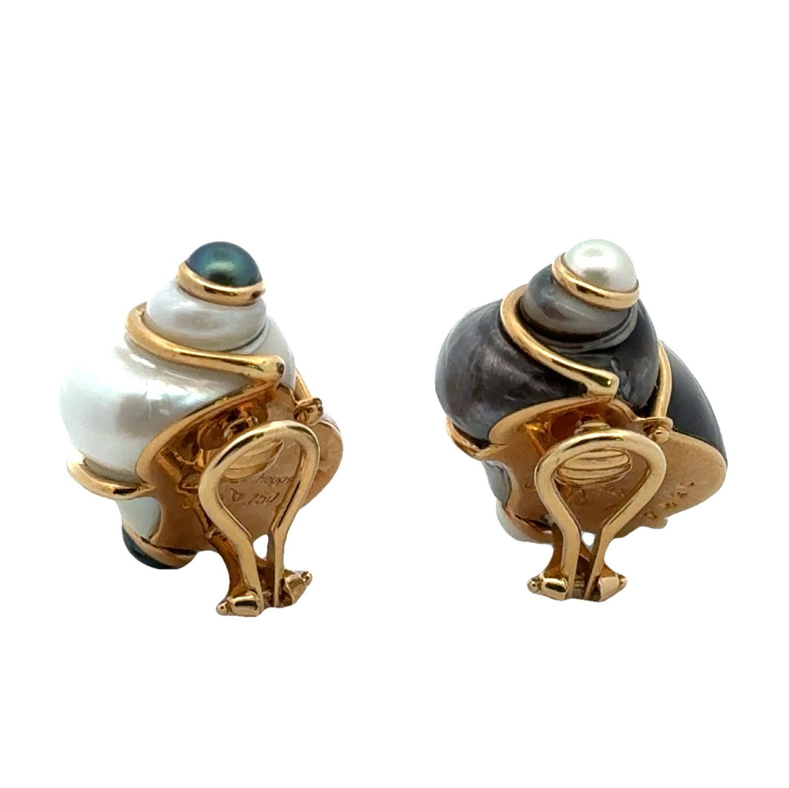 Seaman Schepps Turbo Shell Pearl 18KYG Earclip Earrings 1