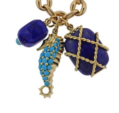 Seaman Schepps Turquoise Seahorse Caged Lapis Pendant Gold Link Necklace